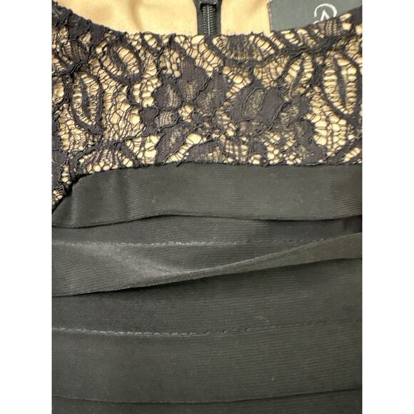 Adrienne Papell Lace Illusion Tiered Pleat Black Sheath Dress 6 - Picture 13 of 14